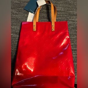 Louis Vuitton Bag Red Vernis Reade Leather Tote Handbag Authentic